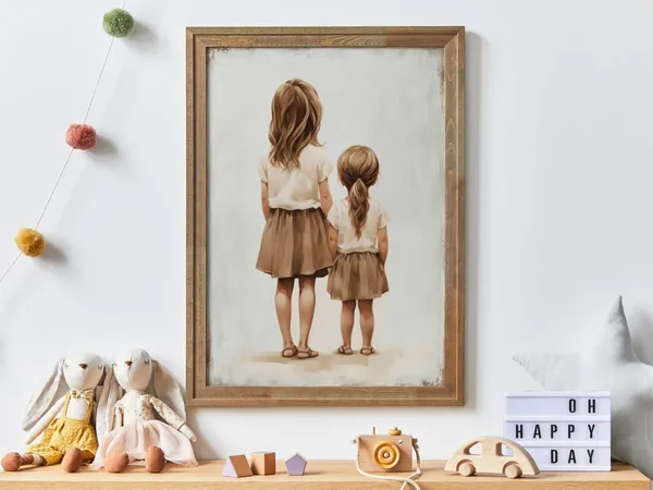 Sisterhood Vintage Art Print, Two Girls Portrait