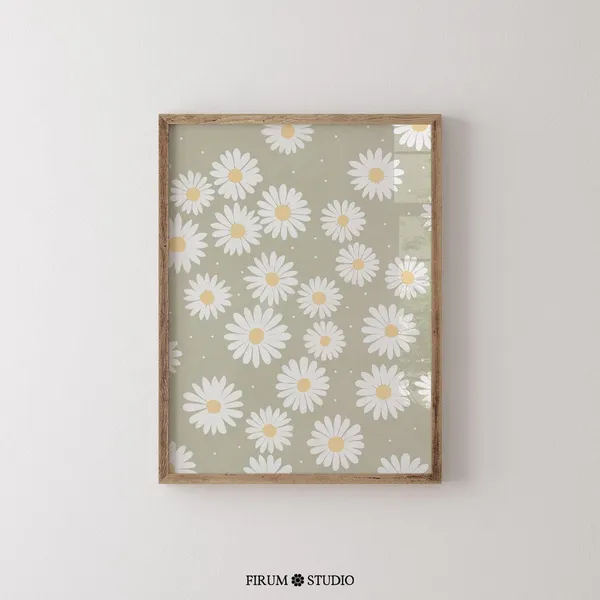 Sage Green Daisy Botanical Flower Art Print