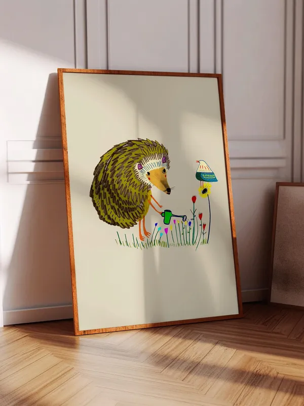 Hedgehog Gardening Nursery Decor Art Print