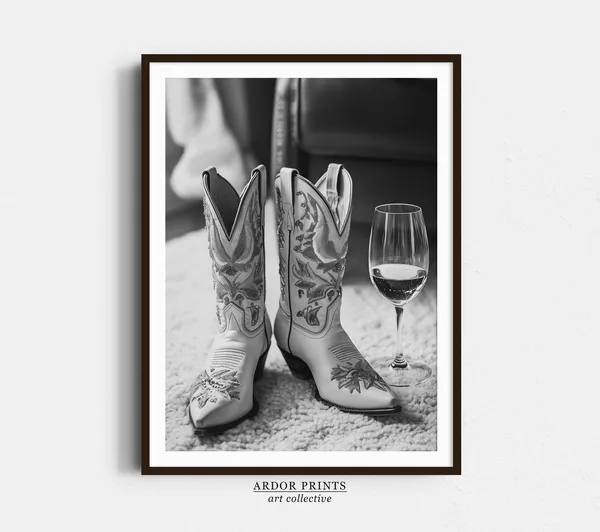 Cowgirl Boots and Wine Western Aesthetic Art Print