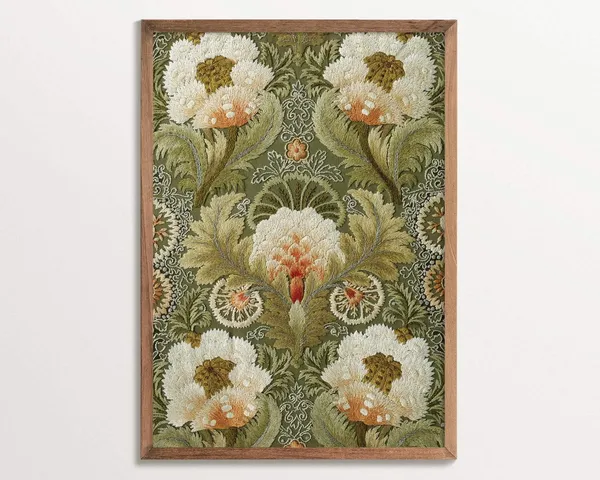 Vintage Silk Embroidery Floral Pattern Art Print