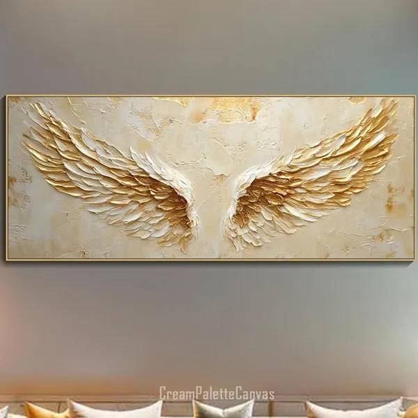 Golden Wings Abstract Wings Wall Art Print, Boho
