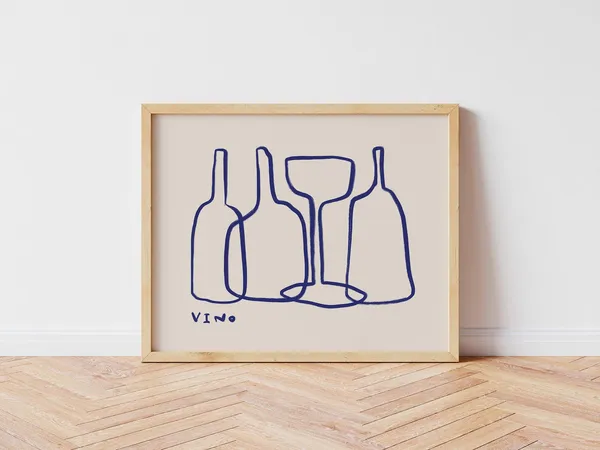 Vino Wine Minimalist Art Print, Kitchen Decor