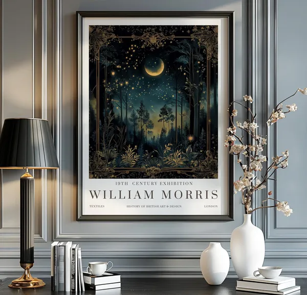 William Morris Moon Stars Vintage Exhibition Poster