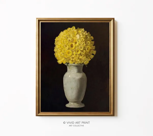 Vintage Chrysanthemums Still Life, Floral Art Print
