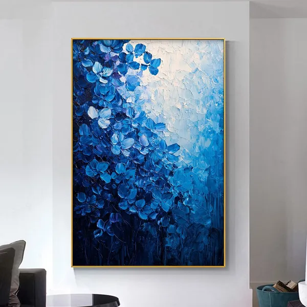 Minimalist Flower Painting, Blue Floral Wall Art Print