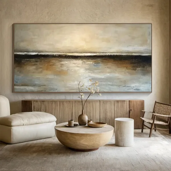 Brown Calm Sea Abstract Art Print, Wabi Sabi Landscape