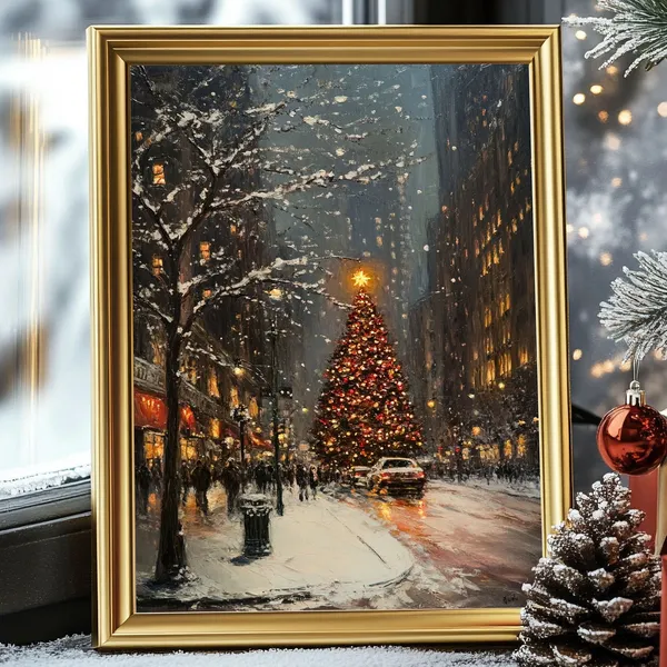 Vintage Christmas In New York Art Print, Winter Decor