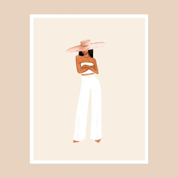 Minimalist Woman Art Print, Neutral Fashion Illustration