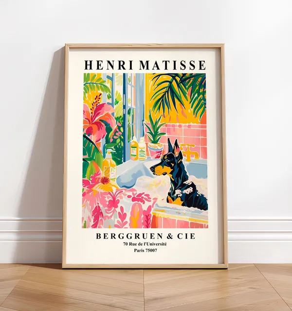 Doberman Art Print, Matisse-Inspired Dog Lover Decor