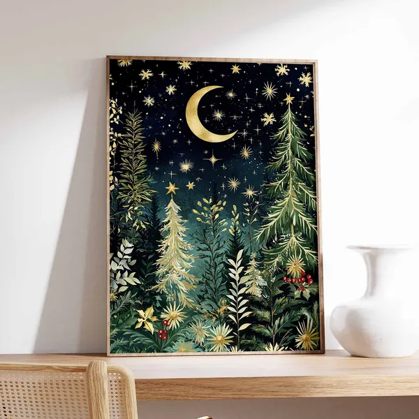 Christmas Reindeer and Snow Art Print, Winter Decor