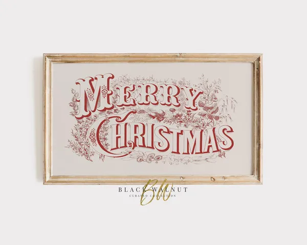 Merry Christmas Vintage Red Holiday Decor Art Print