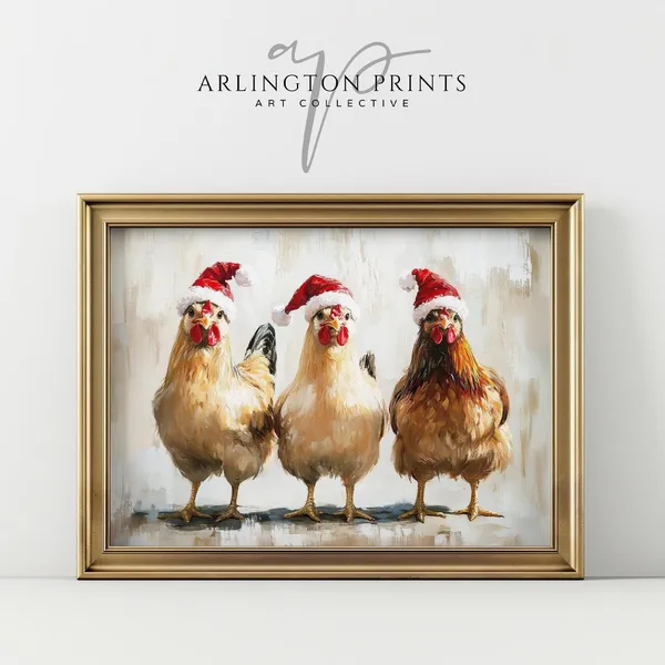 Funny Christmas Chickens Modern Farmhouse Art Print