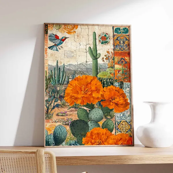 Vintage Mexican Floral Poster, Traditional Latin Decor