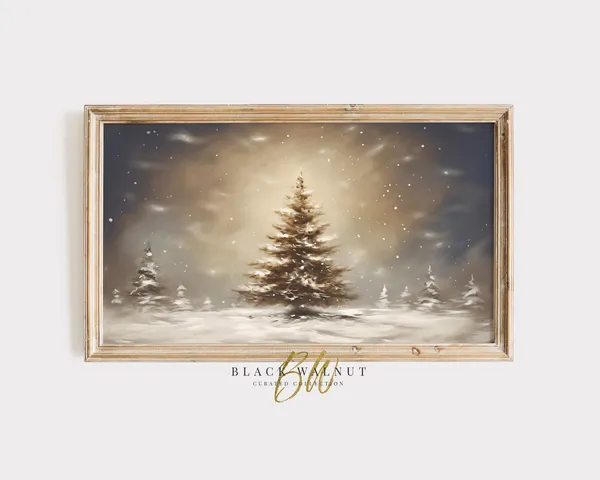 Christmas Tree Winter Landscape, Modern Farmhouse Art Print
