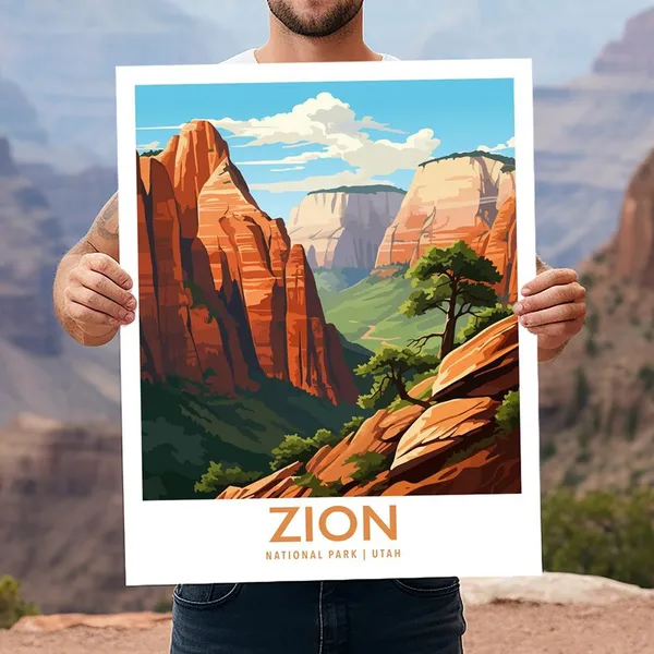 Zion National Park Utah Travel Poster, Hiking Gift
