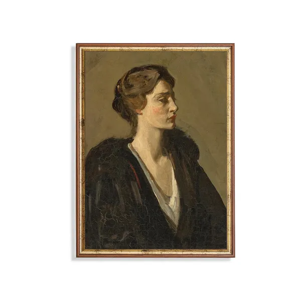 Vintage Woman Portrait, Rustic Oil Painting Art Print