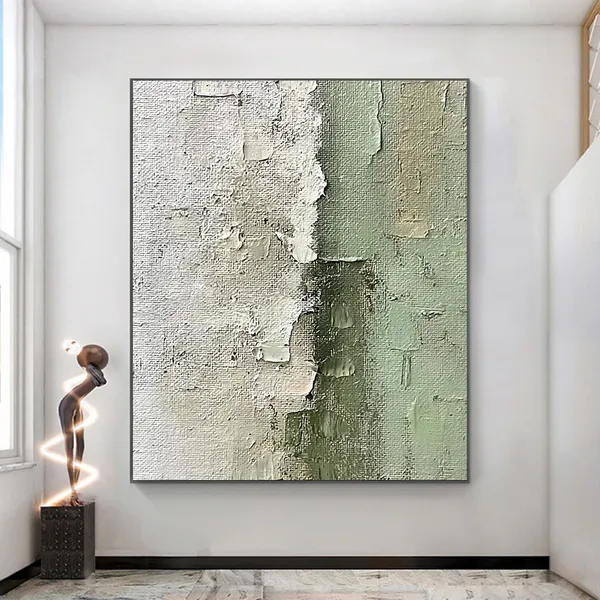 Beige And Green Oil Painting, Modern Minimalist Art Print