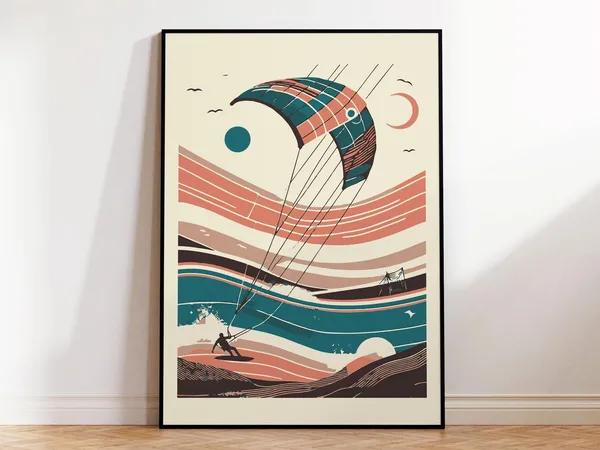 Abstract Kitesurfing Poster, Modern Surf Gift