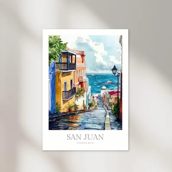 San Juan Watercolor Travel Poster, Puerto Rico