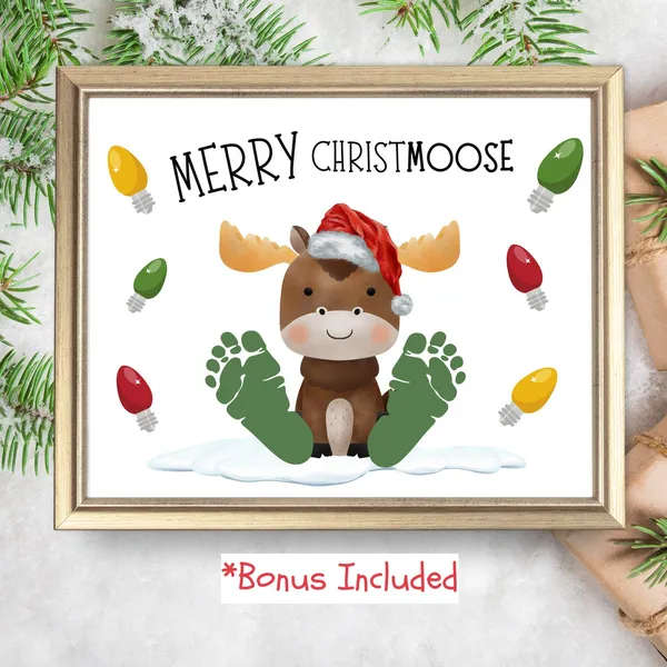 Christmoose Christmas Footprint Art, Holiday Keepsake Print