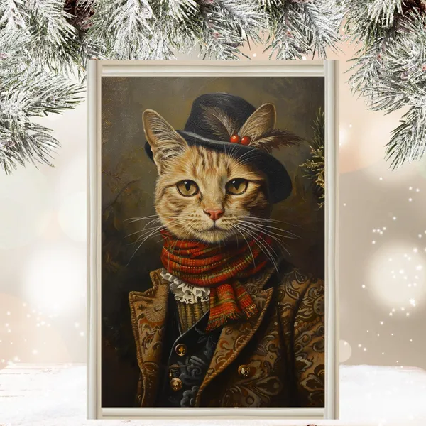 Christmas Cat Print, Quirky Holiday Wall Art