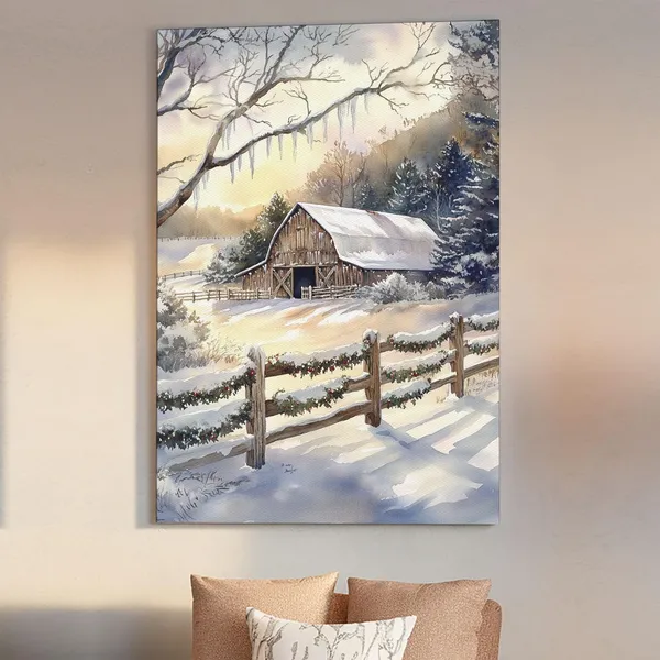 Winter Barn Painting, Winter Wonderland Art Print