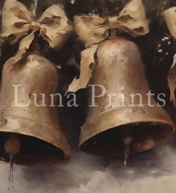 Rustic Holiday Bells Art Print, Vintage Christmas Winter