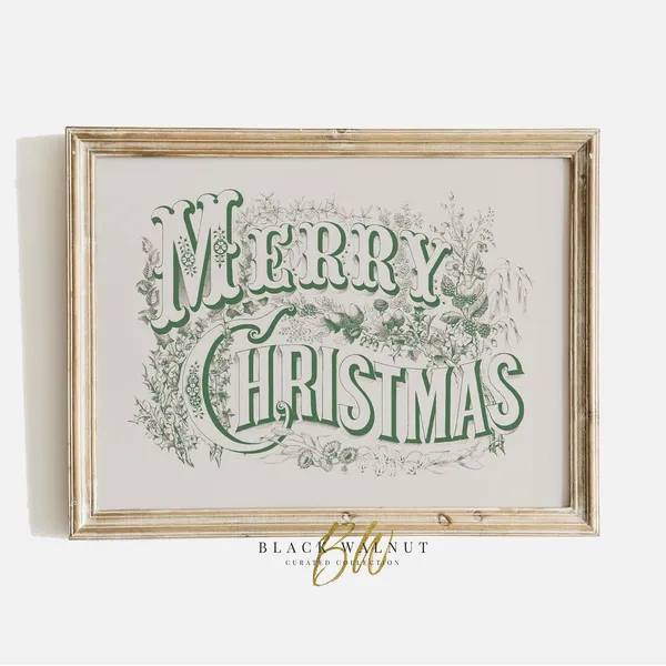 Green Merry Christmas Vintage Christmas Sign Art Print