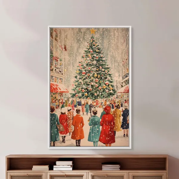 Christmas Tree in Town Square, Holiday Wall Art Print