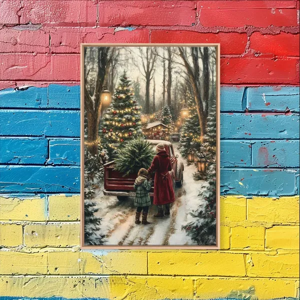 Rustic Christmas Tree Farm With Red Truck, Poster