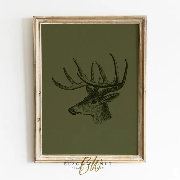 Deer Art Print, Minimalist Christmas Animal Sketch