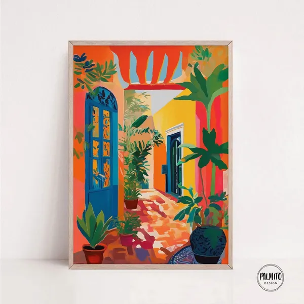 Boho Mexican House Art Print, Colorful Facade Poster