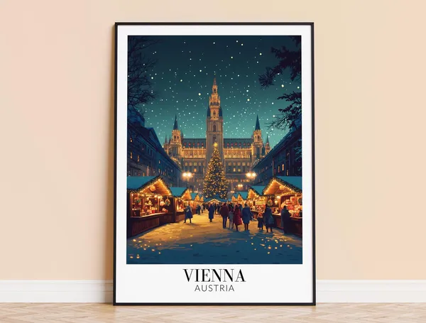Vienna Christmas Market Print, Holiday Wall Art