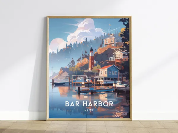 Bar Harbor Maine Travel Poster, Coastal Place Art