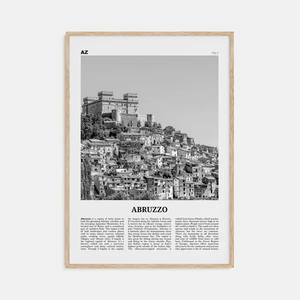 Abruzzo Black and White Travel Poster, Italy Map