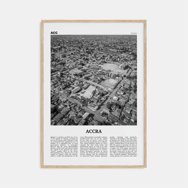 Accra Black and White Travel Poster, Ghana City Art