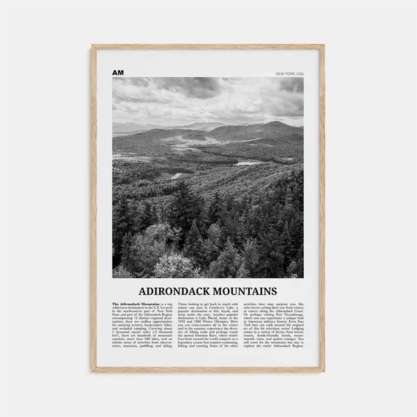 Adirondack Mountains Black and White Travel Poster
