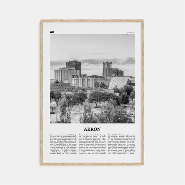 Akron Black and White Travel Poster, Ohio, USA