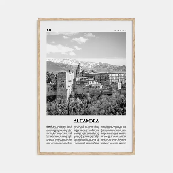 Alhambra Black and White Travel Poster, Granada Spain