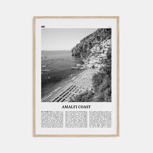 Amalfi Coast Map, Black And White Travel Poster