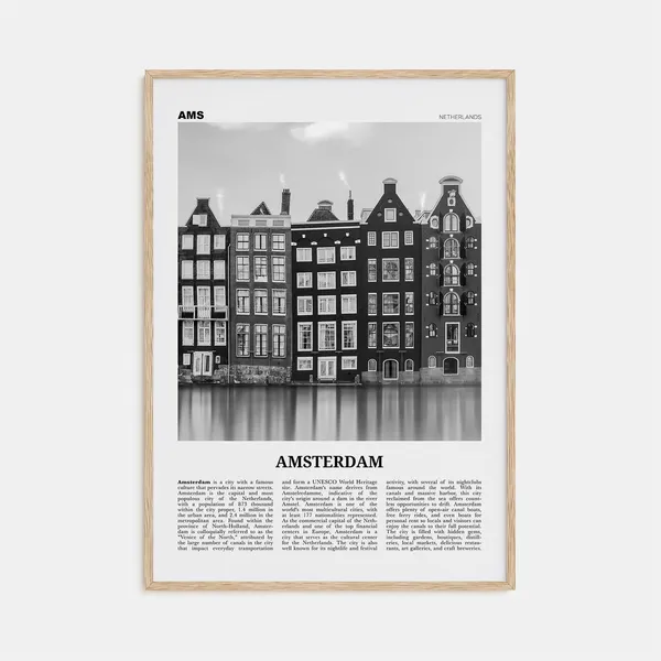 Amsterdam Black And White Travel Poster, Europe