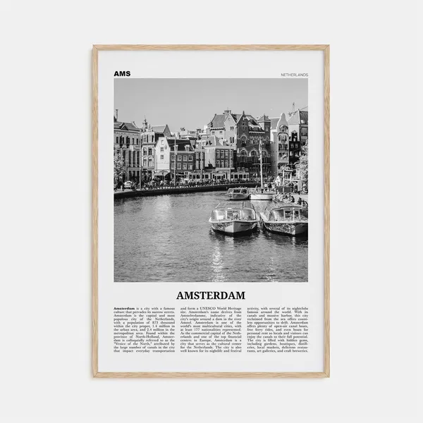 Amsterdam Black And White Travel Poster, Netherlands