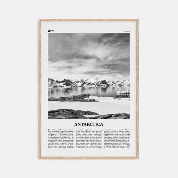 Antarctica Black and White Travel Poster, Wall Map