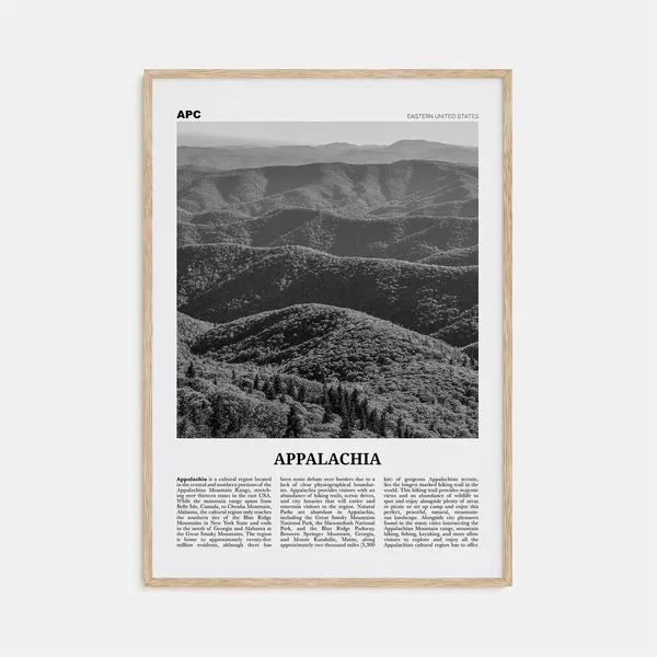 Appalachia Black and White Travel Poster, Eastern Map