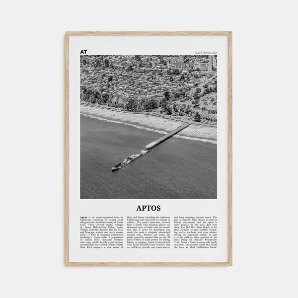 Aptos Black and White Travel Poster, California Map