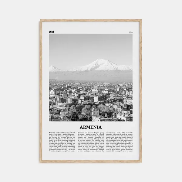 Armenia Black and White Travel Poster, Yerevan