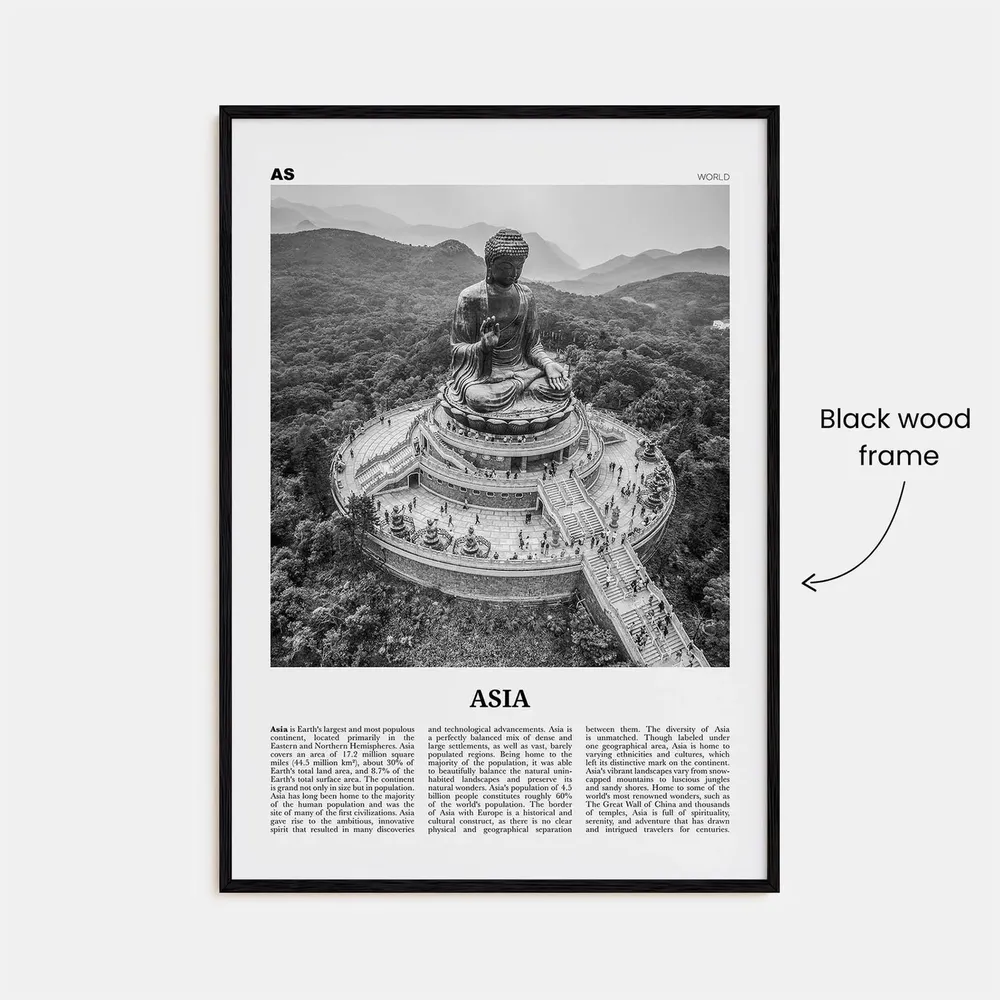 Asia Black and White Travel Poster, Continent Map - Image 3
