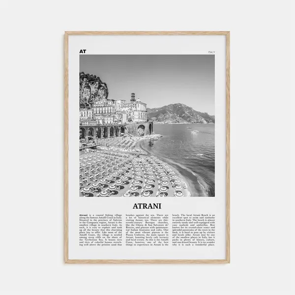 Atrani Black And White Travel Poster, Italy Map