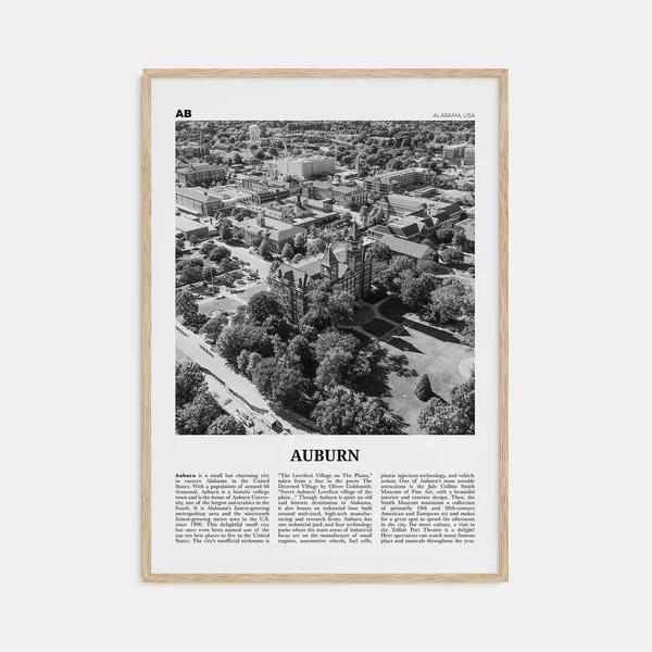 Auburn, Alabama Black and White Travel Poster